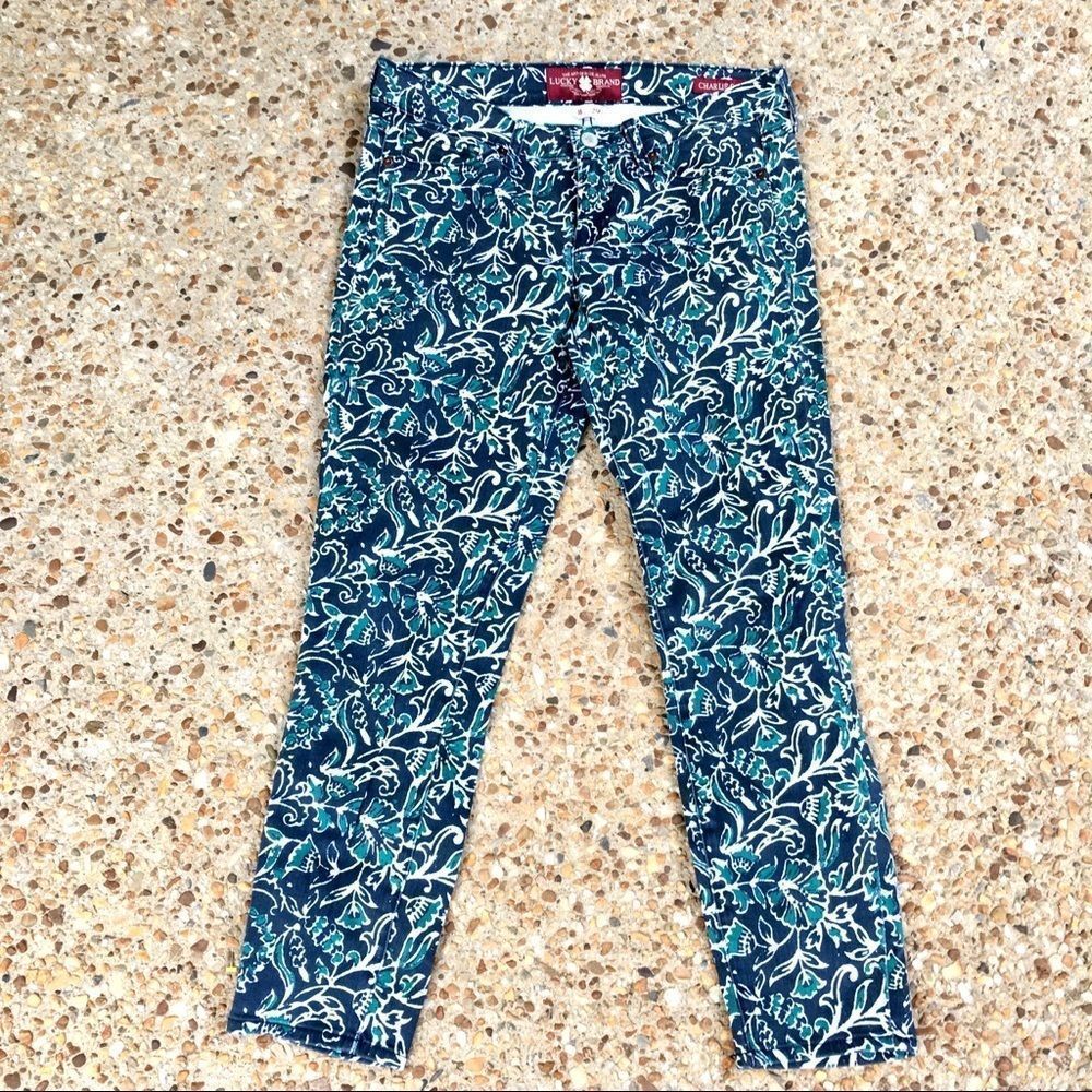 Lucky Brand Charlie Floral Blue Green Capris Size 8/29